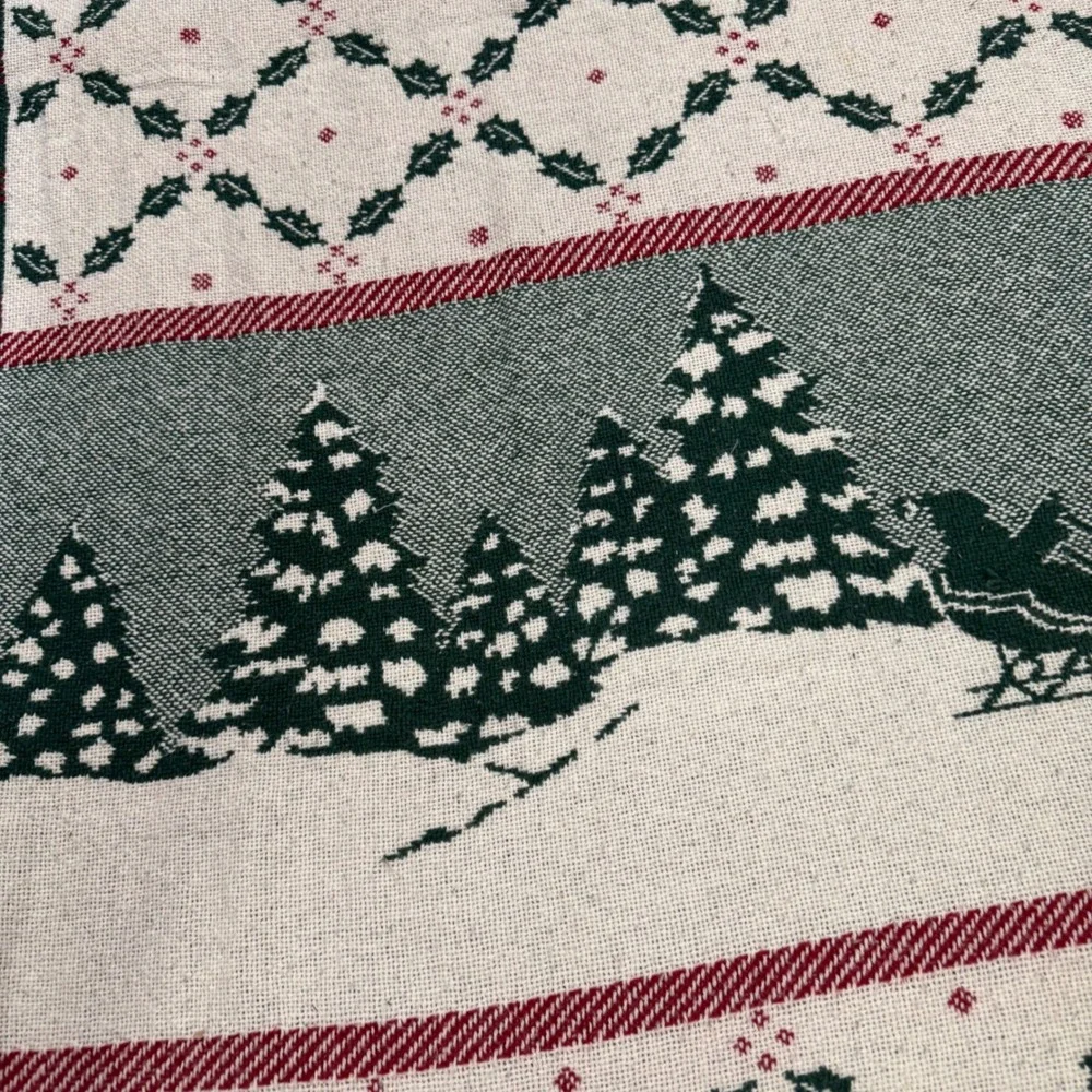 Fieldcrest Vintage Christmas Woven Throw Blanket Sleigh Holly Cotton 50x60 USA